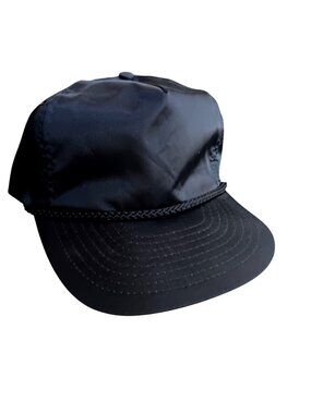 New Vintage Nissin Black Nylon Hat Cap Zipper Adjustable Rope Deadstock 1990s